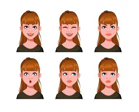 Premium Vector Emotions Of Cute Lady Face Expressions Of Woman