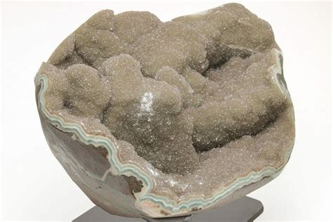 Sparkling Druzy Quartz Geode With Metal Stand For Sale