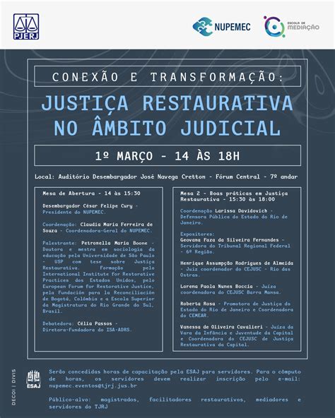 Nupemec E Escola De Media O Promovem Evento Sobre Justi A Restaurativa