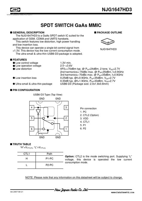 Njg Hd Datasheet Spdt Switch Gaas Mmic