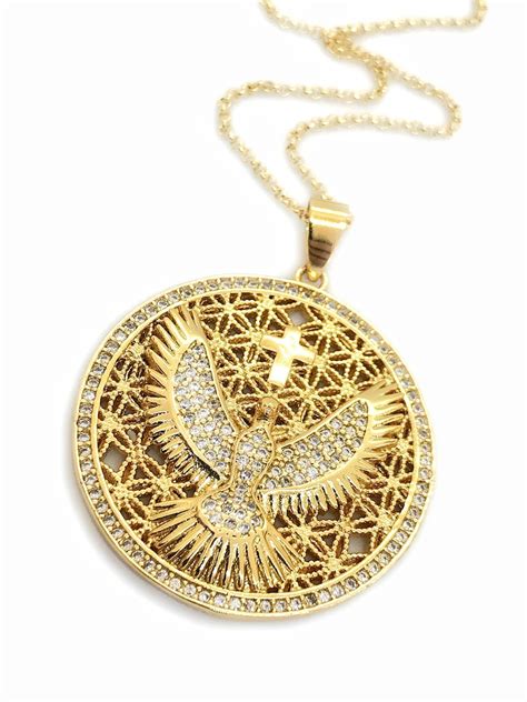 Gold Holy Spirit Big Pendant Necklace Religious Jewelry Holy Etsy Uk