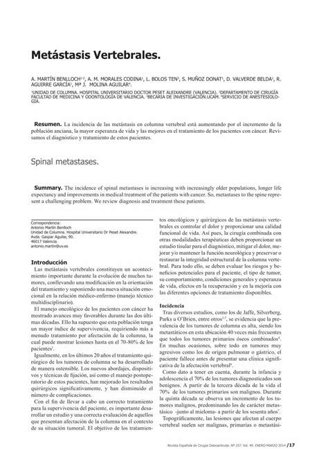 PDF Metástasis Vertebrales plexo venoso paravertebral de Batson La