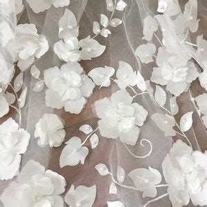 D Pearl Beaded Full Blossom Flower Tulle Lace Fabric In Off White