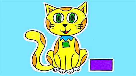 How To Draw A Cat Art For Kids Geometric Shapes Lines And Colors Easy