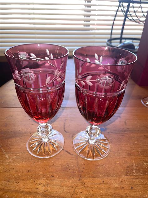 Ajka Crystal Prionseas Water Ice Tea Goblets Glasses Cranberry Etsy