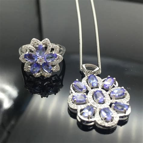 Jewelry romantic tanzanite heart jewelry set natural tanzanite silver ...