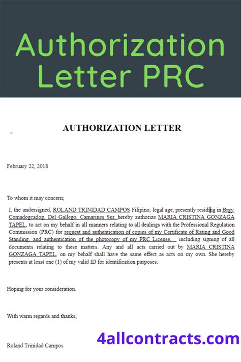 Authorization Letter PRC Renewal Sample Doc Find This Example Of