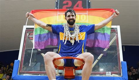 Argentinas first openly gay basketball player Sebastián Vega celebrates team victory by