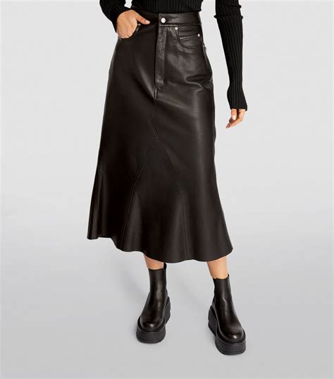 Womens Rick Owens Black Leather Midi Skirt Harrods Uk