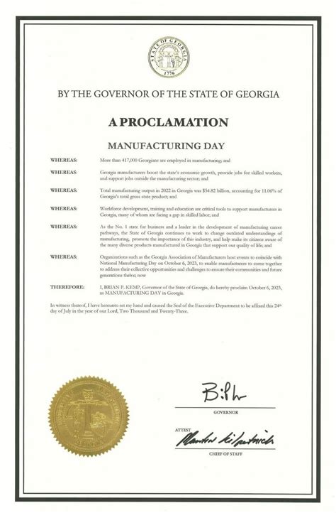 Manufacturing Day Proclamation Georgia Association Of Manufacturers