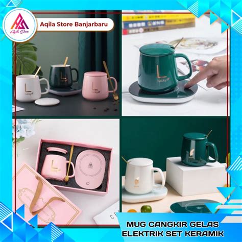 Jual Mug Cangkir Gelas Elektrik Set Keramik Pemanas Derajat Gelas