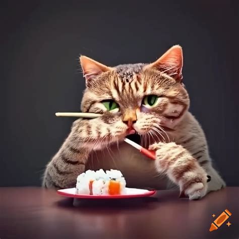 Cat Eating Sushi With Chopsticks On Craiyon