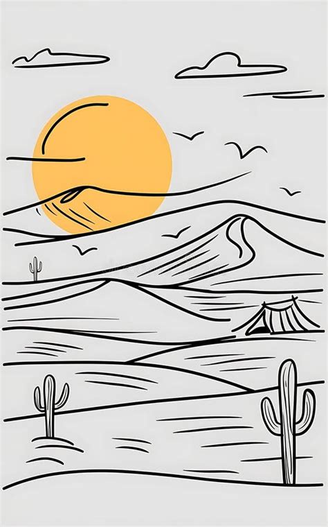 Desert with Camel Realistic Drawing Art Stock Photo - Image of sand ...