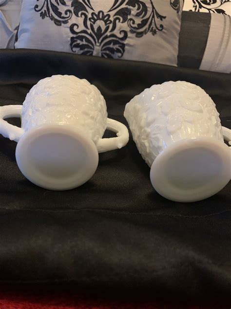 Vintage Westmoreland Bramble Maple Leaf White Milk Glass Cream Sugar Set 1946 80 Ebay