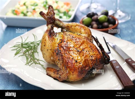 Whole Roast Chicken Plate Stock Photos Whole Roast Chicken Plate