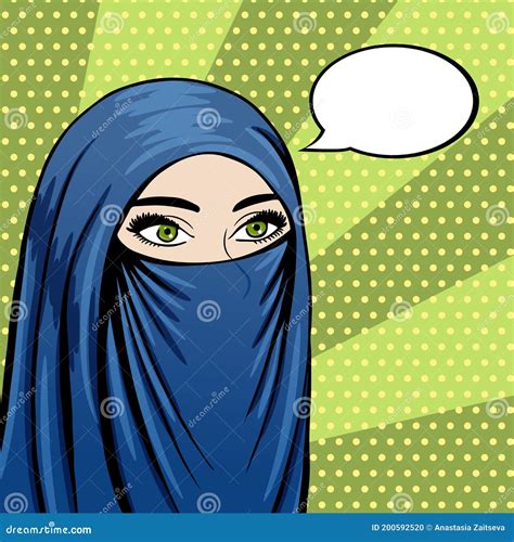 Veiled Muslim Woman In Niqab Pop Art Comics Style Vector Arabic Woman