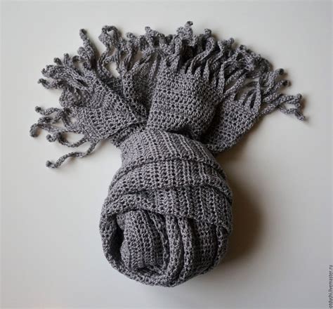 Серый шарф с бахромой в интернет-магазине на Ярмарке Мастеров | Москва ...