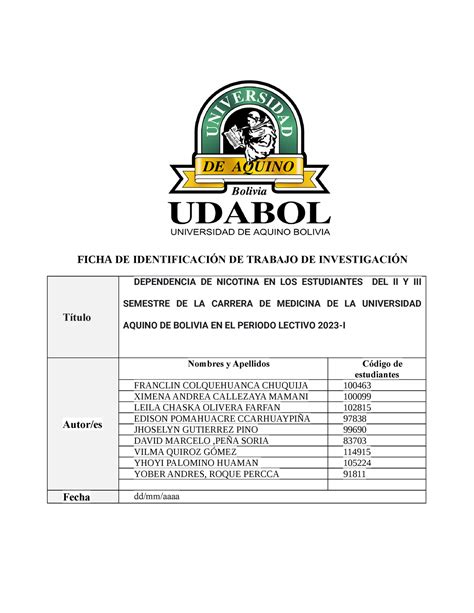 Formato Trabajo DE INV Metodologia De La Investigacion UDABOL Studocu