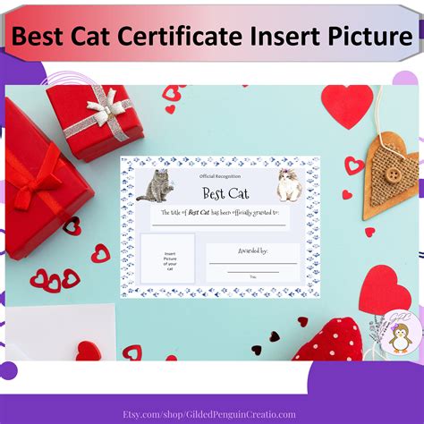 Best Cat Certificate 1 Insert Cat Picture Printable Cat Etsy