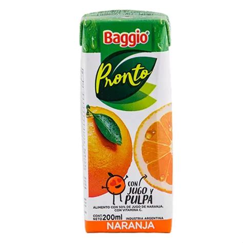 Jugo Baggio Pronto Naranja Libre De Gluten Sin Tacc Caja X18