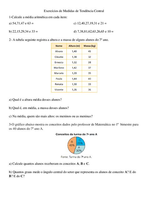 Medidas De Tendencia Central Exercicios - Exercícios de Medidas de Tendencia Central - Turma 902 - Docsity