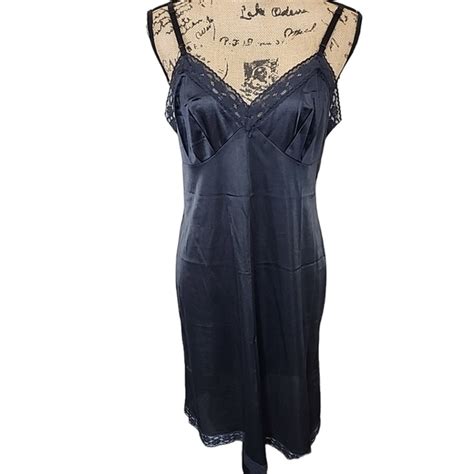 Vanity Fair Intimates And Sleepwear Vintage Vanity Fair 6s Black Lace Slip Midi Dress Sz 38