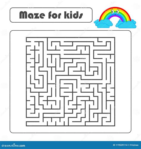 Black Square Maze With Entrance And Exit With A Cute Cartoon Of A