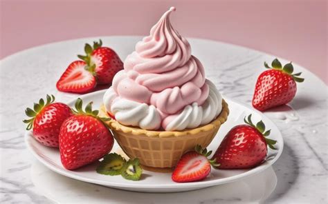 Premium Ai Image Strawberry Soft Serve Ice Cream