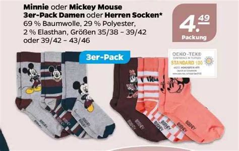 Minnie Oder Mickey Mouse 3er Pack Damen Oder Herren Socken Angebot Bei