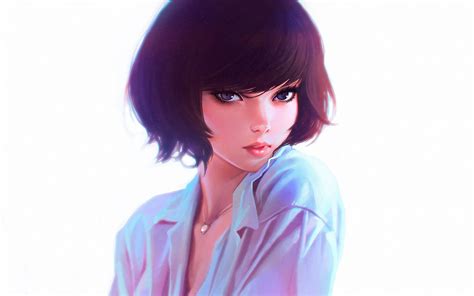 Brunette Original Characters Digital Art Minimalism Ilya Kuvshinov