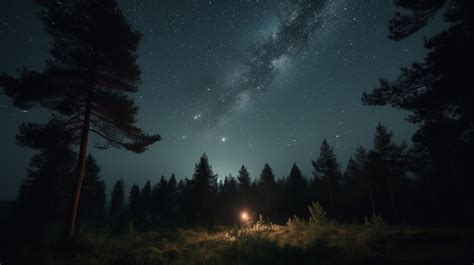 Premium AI Image | A starry night sky with a campfire in the foreground ...