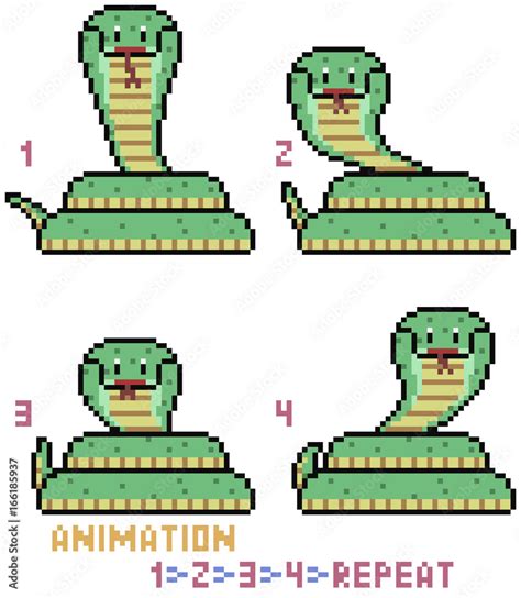 vector pixel art snake frame animation Stock Vector | Adobe Stock