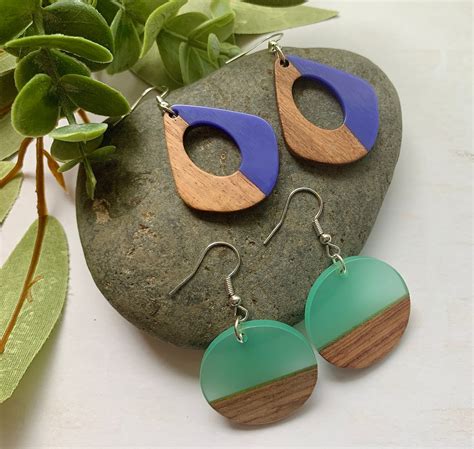 Colorful Resin And Wood Earrings Etsy UK