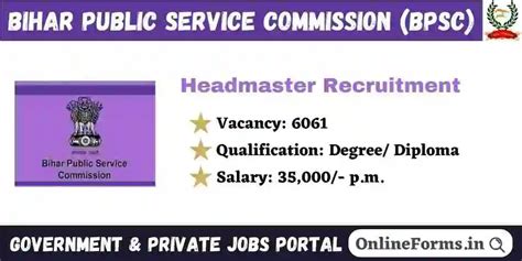 Bihar Headmaster Recruitment 2024 6061 Vacancies