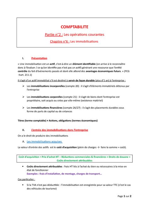 Compta P2 Chap 6 Notes De Cours 9 COMPTABILITE Partie N2 Les