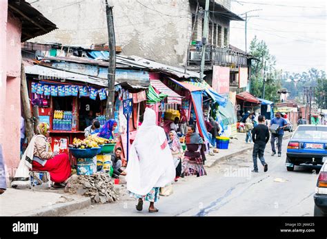 Street Scene In Slum Area Back Of Piazza Addis Ababa Ethiopia Stock