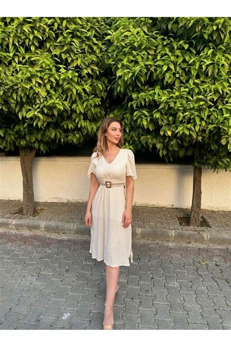 Rabia Çelik Kadın Nude Hasır Kemerli Midi Elbise Fiyatı Yorumları