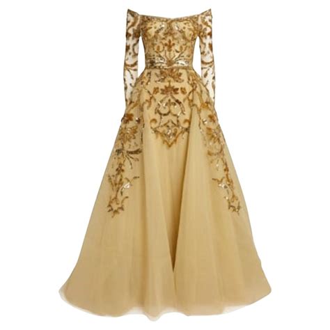 Zuhair Murad Gold Metallic Embellished Lotta Gown For Sale At Stdibs