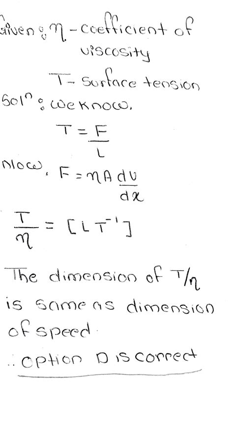 If Eta Represents The Coefficient Of Viscosity And T The Surface