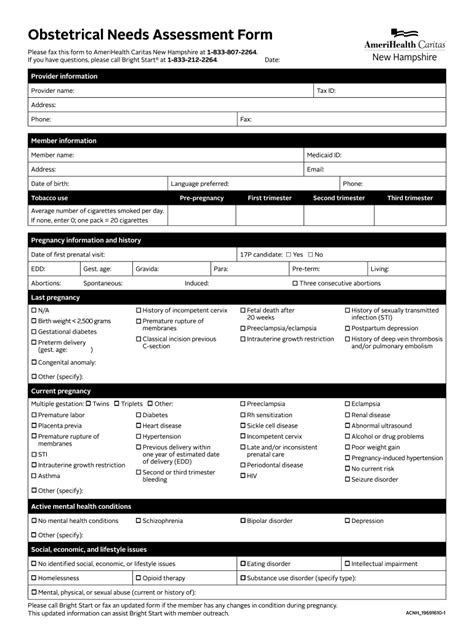 Fillable Online Obstetrical Needs Assessment Form Providers