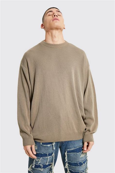 Mens Oversized Crew Neck Knitted Jumper Boohoo Uk