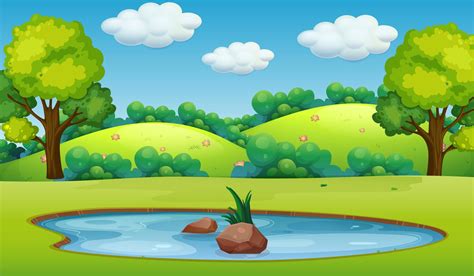 A Nature Pond Landscape 370083 Vector Art At Vecteezy