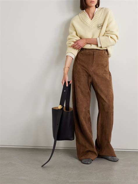 Loewe Paneled Suede High Rise Wide Leg Pants Net A Porter