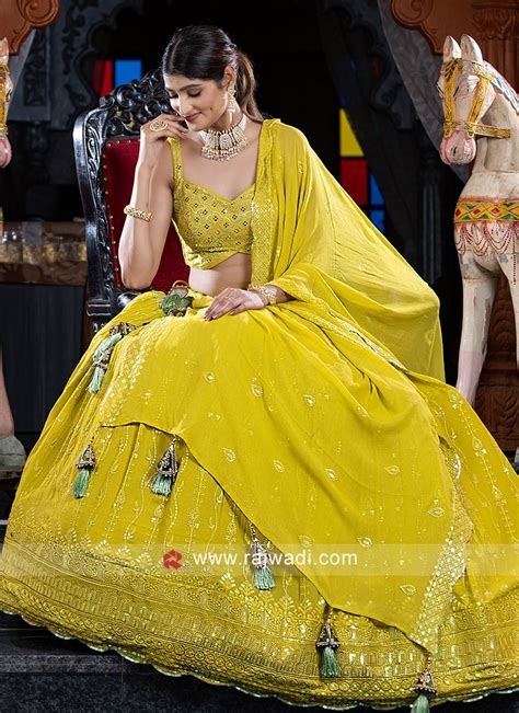 Shimmering Lime Green Sequins Embellished Chiffon Lehenga Choli