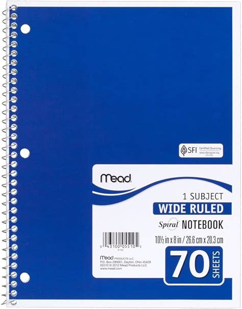 Mead Spiral Notebooks 1 Subject Wide Ruled Paper 70