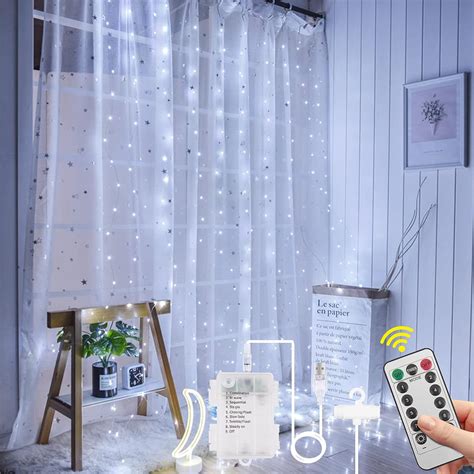 Aomig Fairy Curtain Lights 300 Led White Window Curtain