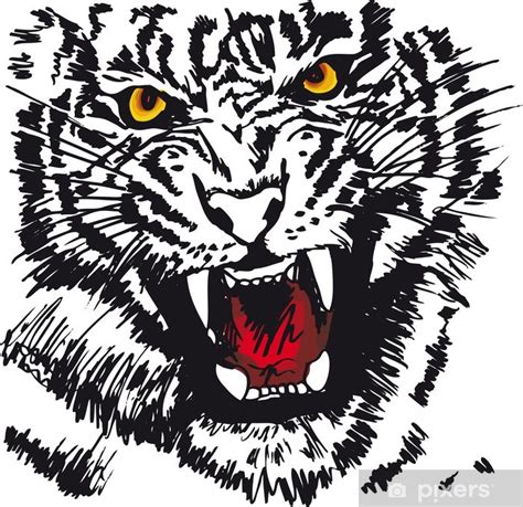 Cortina de ducha Bosquejo del tigre blanco Ilustración vectorial