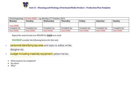 Unit 13 Lo 5 Production Plan Template Ppt