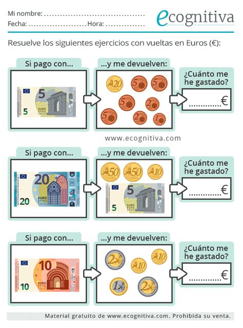 Ejercicios De Manejo Del Dinero Euros Estimulación Cognitiva