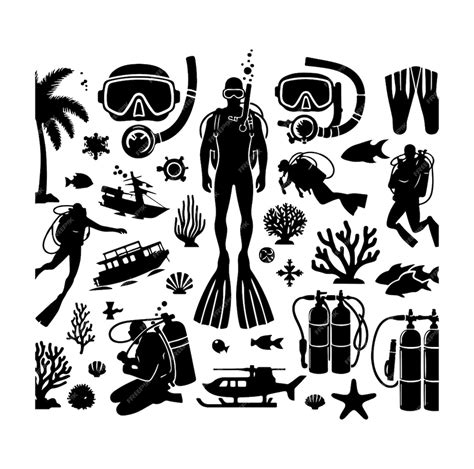 Premium Vector Set Black Silhouette Scuba Divers Vector Illustration